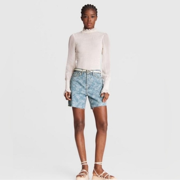 Rag & Bone Maya High Rise Floral Laser Print Raw Hem 6” Jean Short Size 25 EUC! - Picture 2 of 15